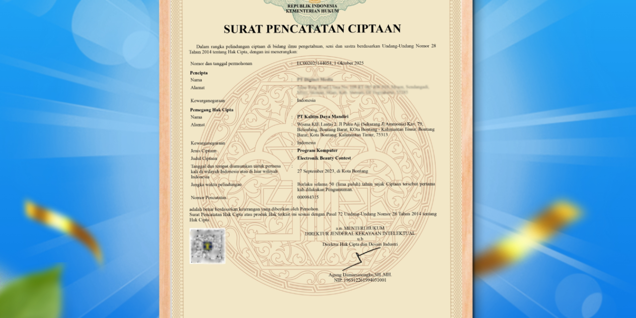 PT Kaltim Daya Mandiri Pemegang Hak Cipta Aplikasi Electronic Beauty Contest